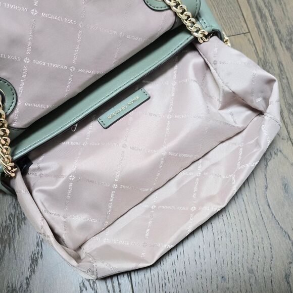 Michael Kors Regina Medium Woven Suede Convertible Shoulder Bag in Army Green - Picture 9 of 12